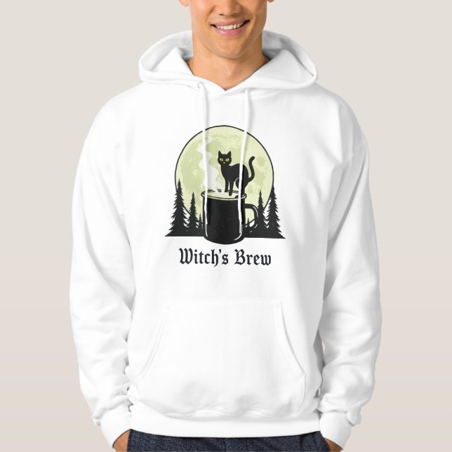 Witch's Brew Black Cat Coffee Måne Design Hoodie (Framsida)