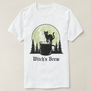 Witch's Brew Black Cat Coffee Måne Design T Shirt