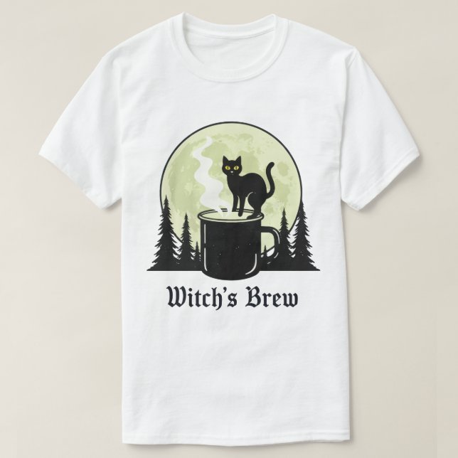 Witch's Brew Black Cat Coffee Måne Design T Shirt (Design framsida)