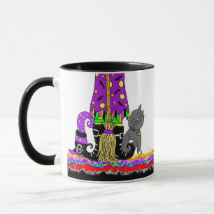 Witch's Brew Black Cat, Witch and Broom Mugg