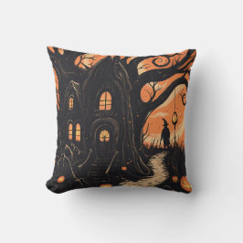 Witch's Cottage Twisted Träd Eerie Halloween Kudde