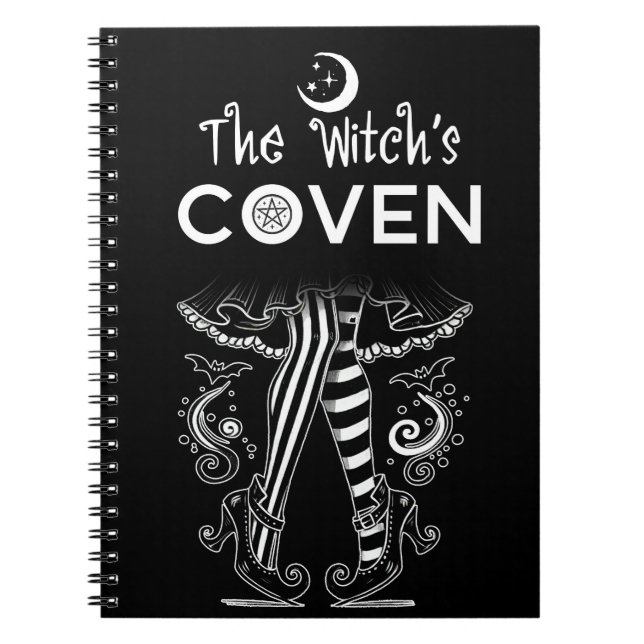 Witch's Coven Witch Ben Black & White Halloween Anteckningsbok (Framsidan)