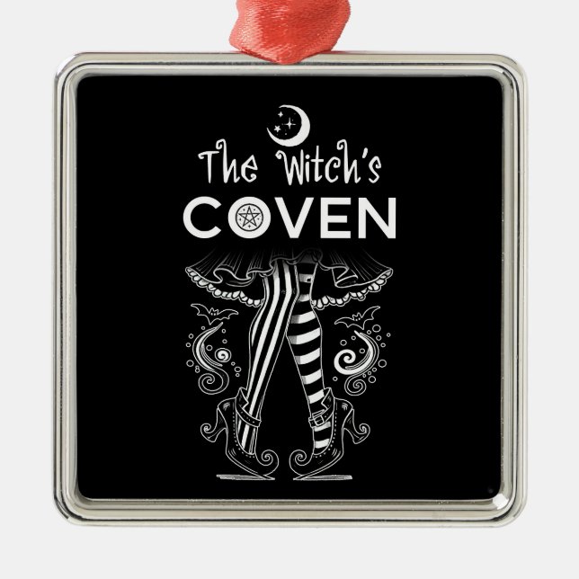 Witch's Coven Witch Ben Black White Halloween Julgransprydnad Metall (Framsidan)