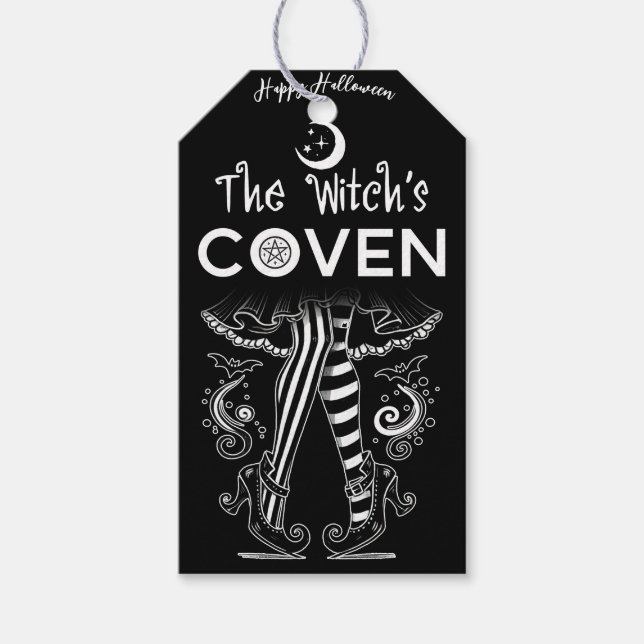 Witch's Coven Witch Ben Black White Halloween Presentetikett (Framsidan)