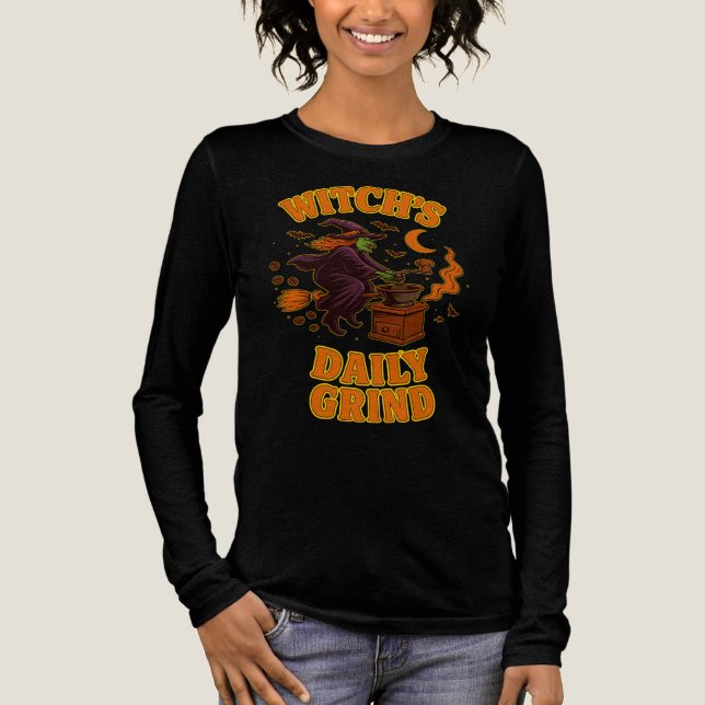 Witch's Daily Grind Barista Humor Halloween Coffee T Shirt (Framsida)
