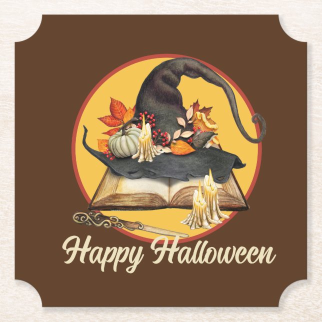Witch's Hat & Spellbook Halloween Underlägg Papper (Framsida)