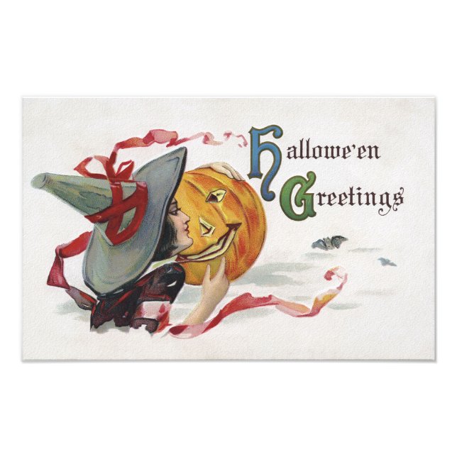 Witch's Kiss: en Jack o lantern på Halloween Fototryck (Framsidan)