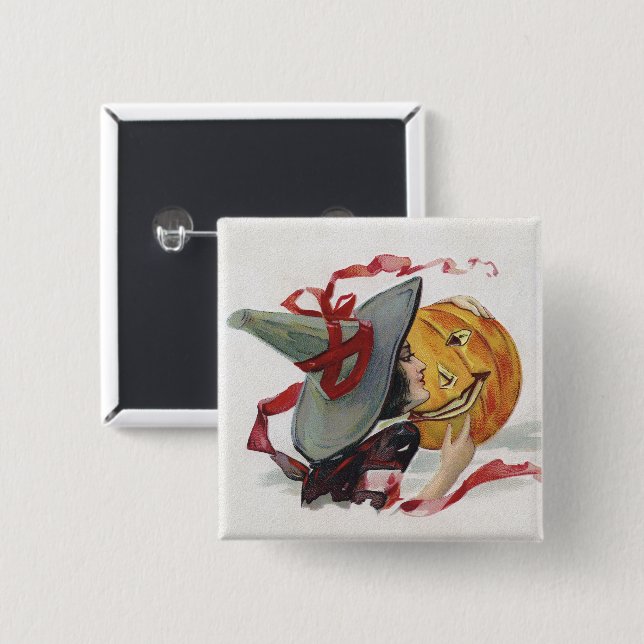 Witch's Kiss: en Jack o lantern på Halloween Knapp (Framsida & baksida)