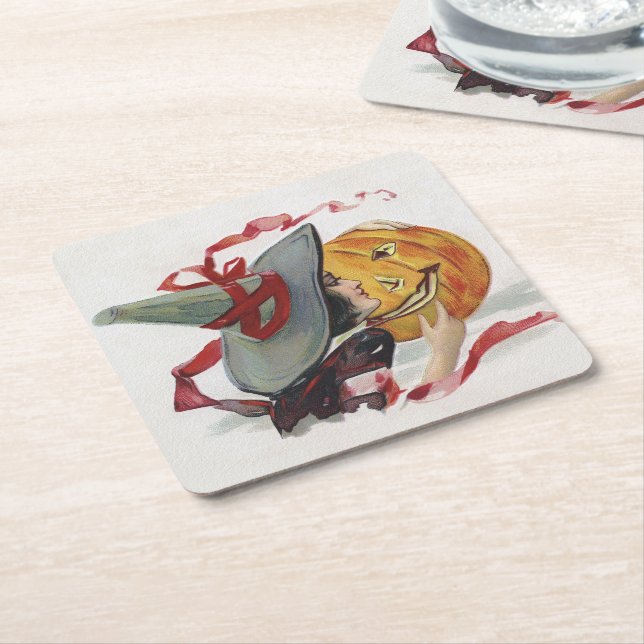 Witch's Kiss: en Jack o lantern på Halloween Underlägg Papper Kvadrat (Vinklad)