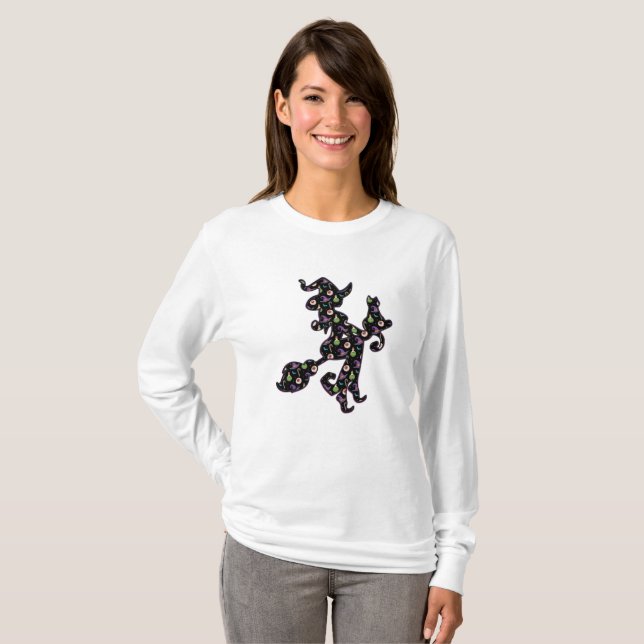 Witchy and cat, Halloween Mood T Shirt (Hel framsida)