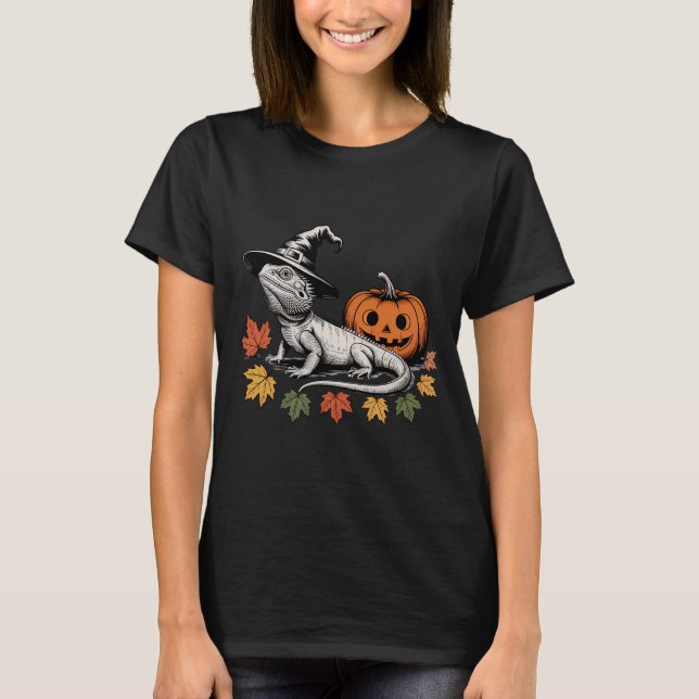 Witchy Beared Dragon Halloween T Shirt (Framsida)
