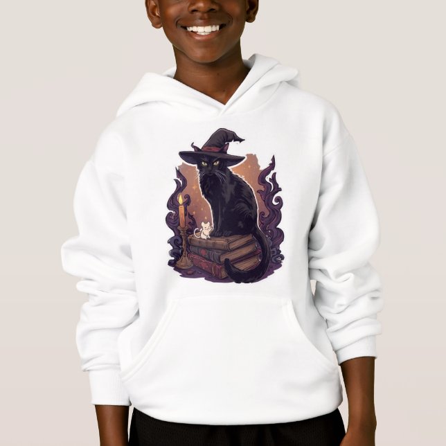 Witchy Black Cat & Ghost Mouse – Halloween Pet Par T Shirt (Framsida)