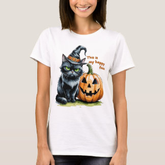 Witchy Black Cat, Gothic Halloween Pumpkin T Shirt
