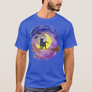 Witchy Black Cat Halloween Night Skyfor Kids Kvinn T Shirt