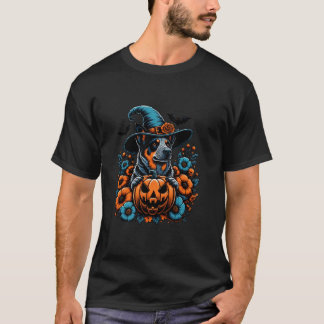 Witchy Blue Heeler Hund Scary Pumpkin Autumn Retro T Shirt