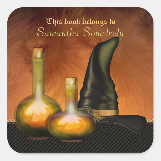 Witchy Bookplate Bibliotek Stickers Fyrkantigt Klistermärke (Framsida)