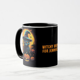 WITCHY BREW för (namn), Black Cat Halloween Mugg