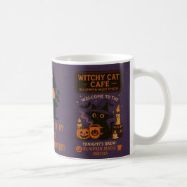 Witchy Cat Café Mugg - Halloween Pumpkin Spell Gif