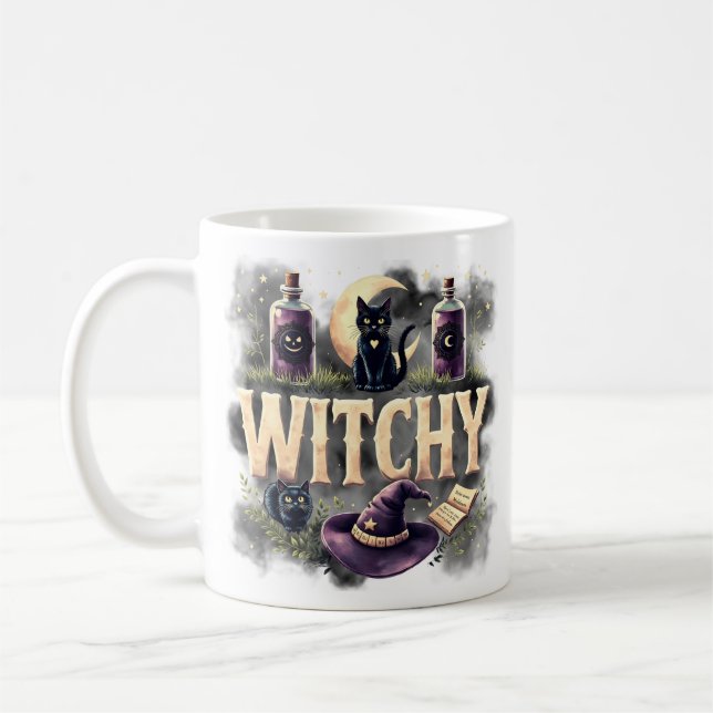 Witchy Cat Halloween Dark Gothic Coffee Mug Kaffemugg (Vänster)