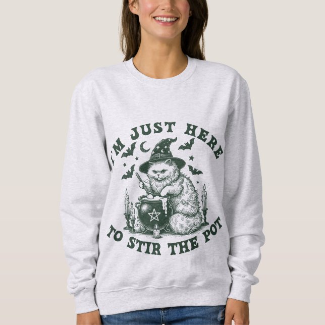Witchy Cat Halloween Sweatshirt T Shirt (Framsida)