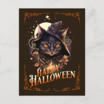 Witchy Cat Önskemål för Halloween-vykort