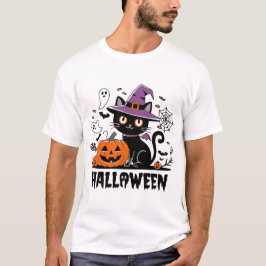 Witchy Cat with Pumpkins - Halloween Roligt T Shirt