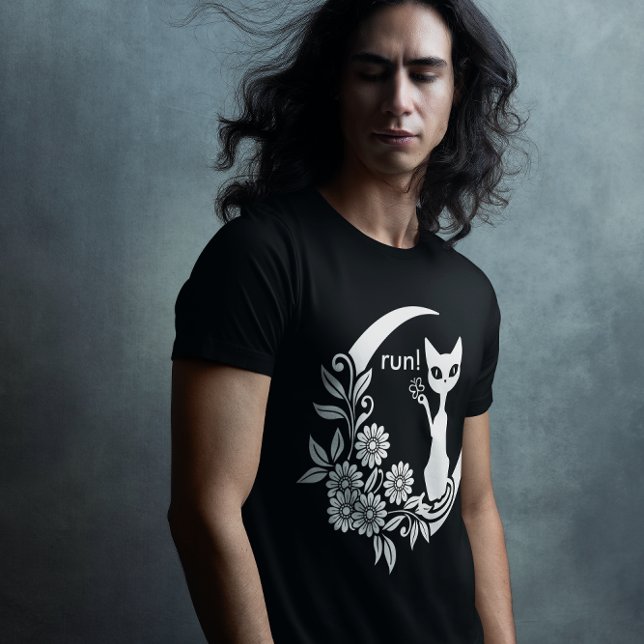Witchy Crescent Måne Goth Aesthetic Cat T Shirt (men's witch witchy t-shirt cat moon)