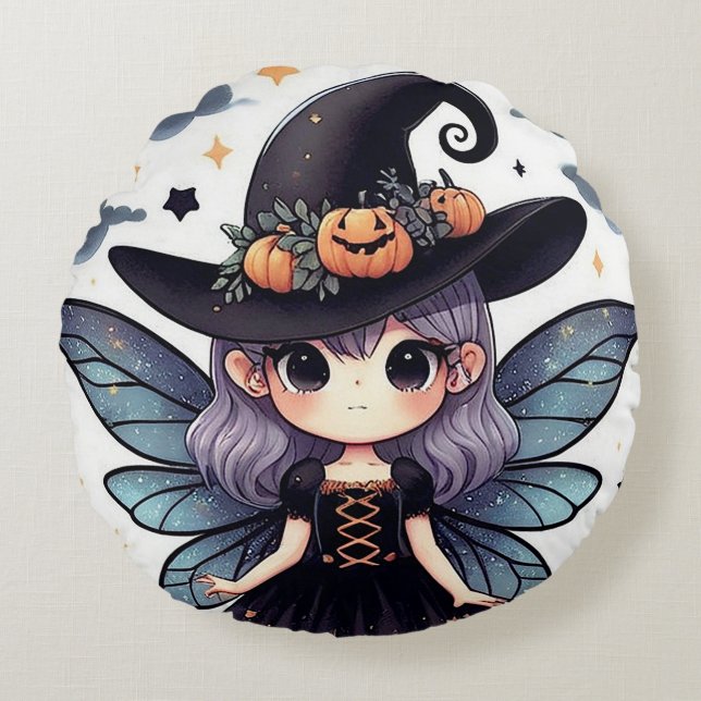 Witchy & Cute (1) Round Pillow Rund Kudde (Framsidan)