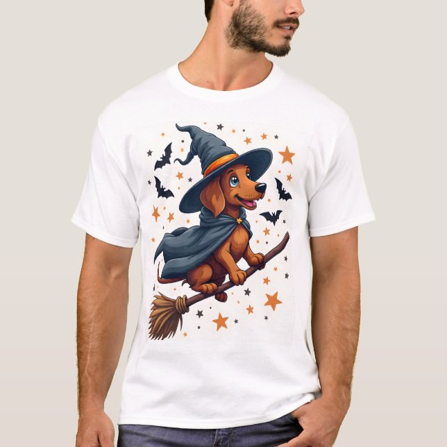 Witchy Dachshund Delight T Shirt (Framsida)