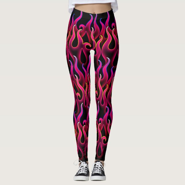 Witchy Devilish Rosa Fire Flames Leggings (Framsida)