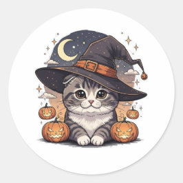 Witchy Fold - Cute Scottish Fold Kitten Halloween Runt Klistermärke
