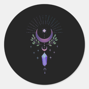 Witchy Goth Crescent Måne Fluorite Crystal Pastel Runt Klistermärke