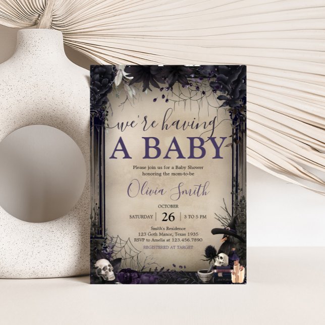 Witchy Gothic Halloween Baby Shower Inbjudningar (Witchy Baby Shower Invitation
)