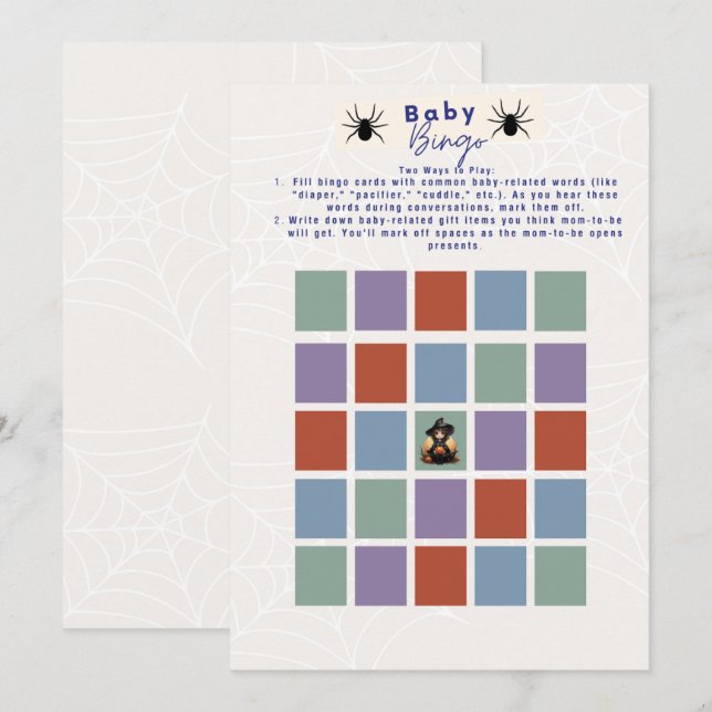 Witchy Halloween Baby Shower Bingo Inbjudningar (Fram/baksida)
