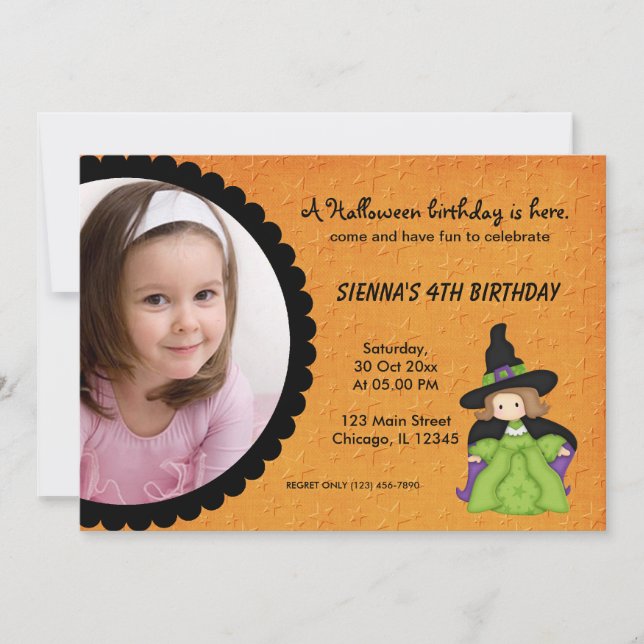 Witchy Halloween Birthday Inbjudningar (Framsida)