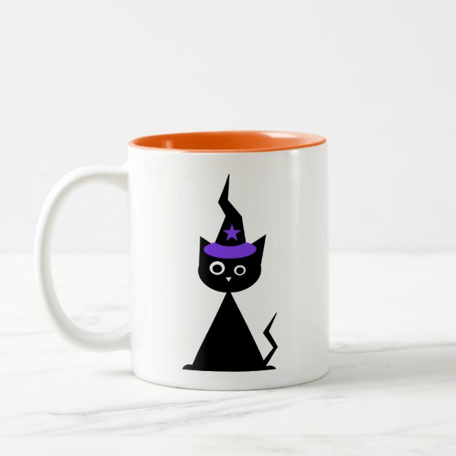 Witchy Halloween Cat Två-Tonad Mugg (Vänster)