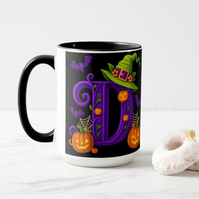 Witchy Halloween Initial ’D’ Mugg (Med munk)