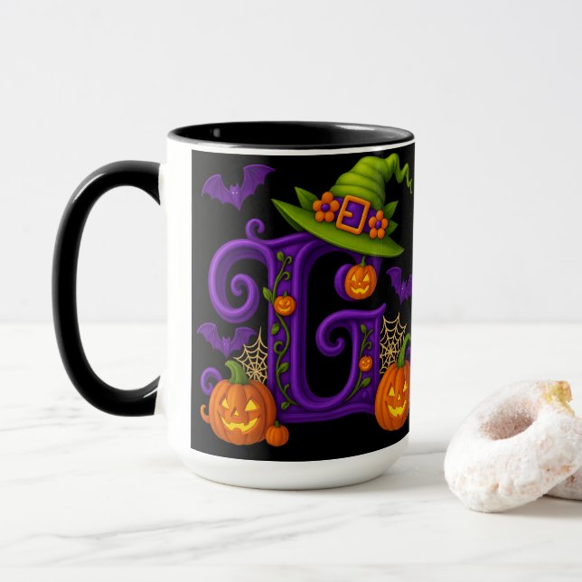 Witchy Halloween Initial ’G’ Mugg (Med munk)