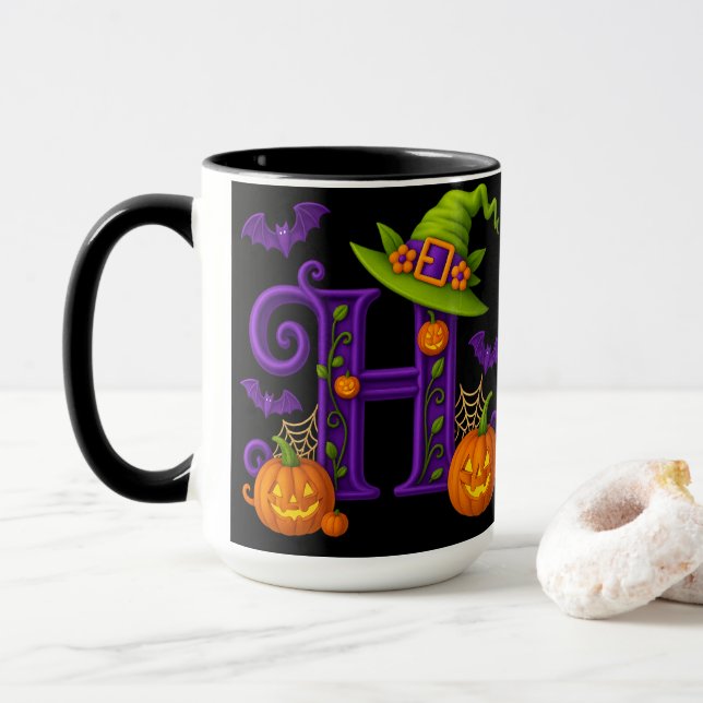 Witchy Halloween Initial ’H’ Mugg (Med munk)