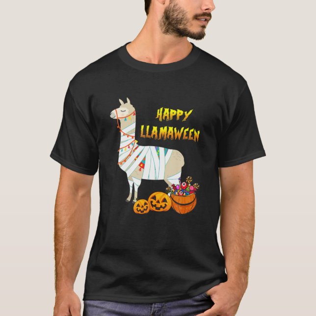 Witchy Halloween Llama Happy Llamaween Alpaca Mumm T Shirt (Framsida)