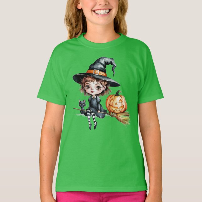 Witchy Halloween Magic Bus eller godis Kids T-shir T Shirt (Framsida)
