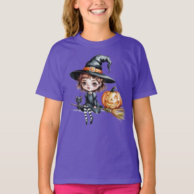 Witchy Halloween Magic Bus eller godis Kids T-shir T Shirt (Framsida)