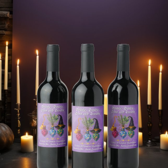 Witchy Halloween Potion Cocktail Party Vinflaska Etikett (Witchy Halloween Potion Party Wine Label)