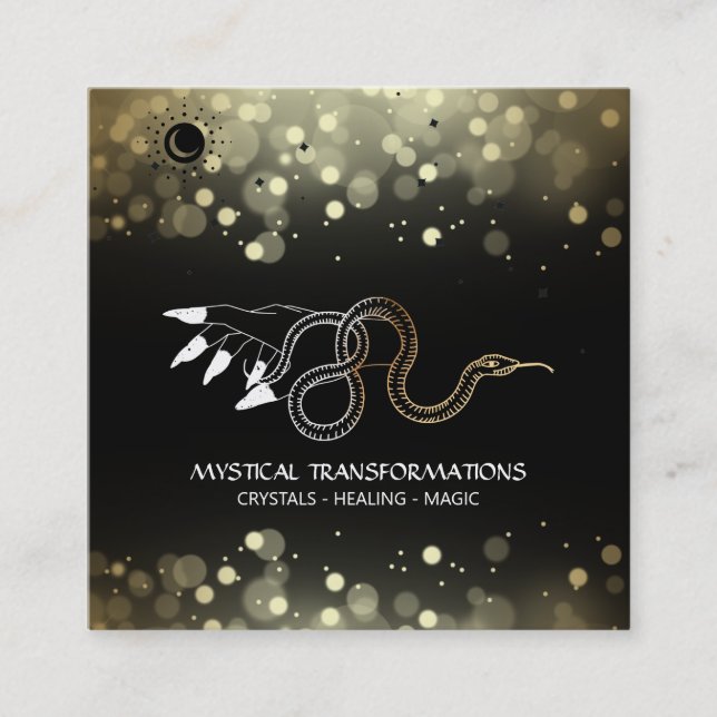 *~* Witchy Hand Guld Snake Måne Magic Boho Black Fyrkantigt Visitkort (Framsida)