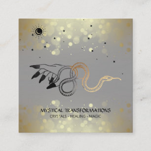*~* Witchy Hand Guld Snake Måne Magic Boho Grått Fyrkantigt Visitkort