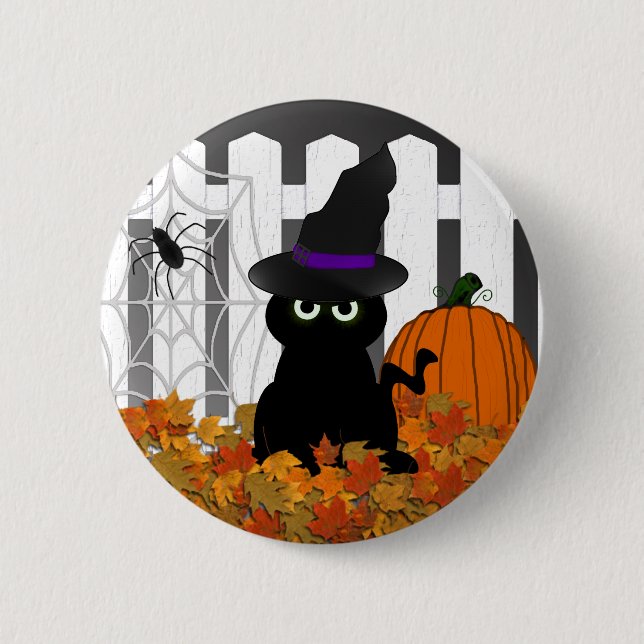 Witchy kattunge Halloween knäppas Knapp (Framsida)