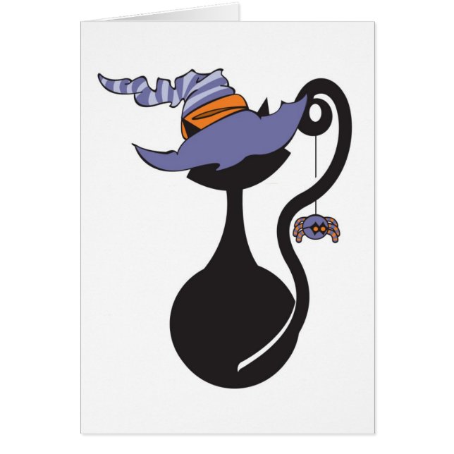 Witchy kattunge i purpurfärgat hattkort hälsningskort (Framsidan)