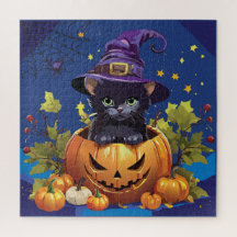 Witchy Kattunge på Pumpkin Square Jigszle Puzzle