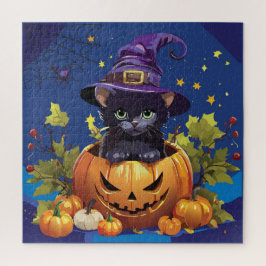 Witchy Kattunge på Pumpkin Square Jigszle Puzzle Pussel