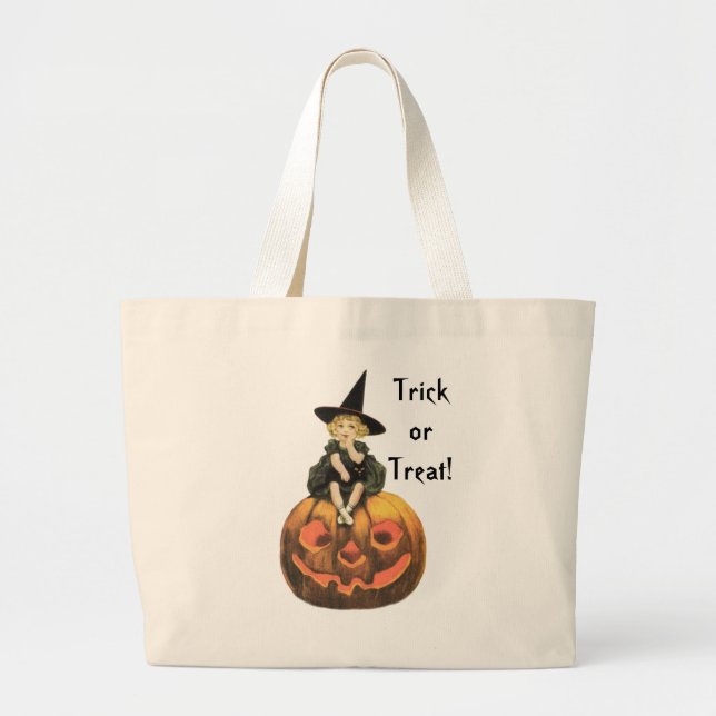 Witchy kvinnavintage Halloween Jumbo Tygkasse (Framsidan)